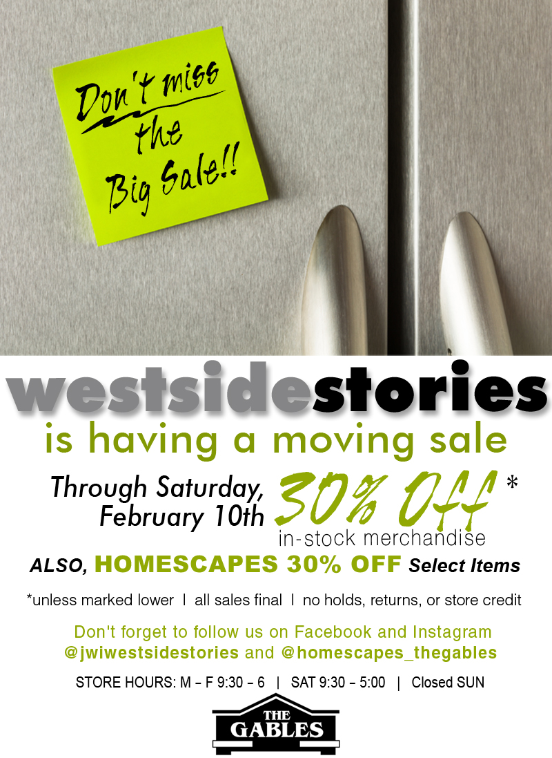 Westside Stories 30% Off Moving Sale